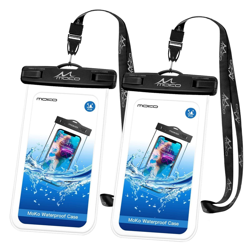  [AUSTRALIA] - MoKo Waterproof Phone Pouch [2 Pack], Underwater Phone Case Dry Bag with Lanyard Compatible with iPhone 13/13 Pro Max/iPhone 12/12 Pro Max/11 Pro Max, X/Xr/Xs Max, 8/7, Samsung S21/S10/S9, Note 10/9/8 Black+Balck