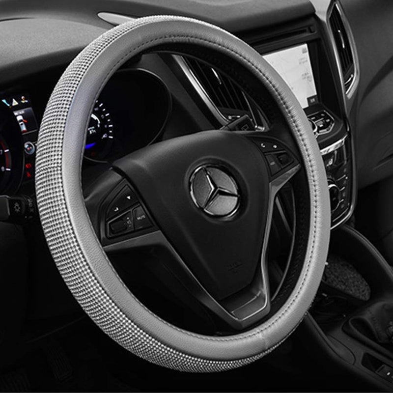  [AUSTRALIA] - eing Car Steering Wheel Cover with Bling Crystal Diamonds Leather Steering Wheel Case Accessories,Silver D-Silver