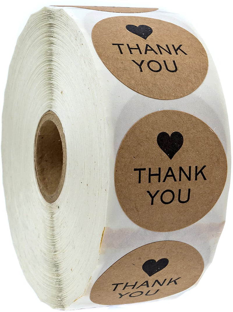 1.5 Inch Round Kraft Thank You Stickers / 1,000 Labels Per Roll - LeoForward Australia