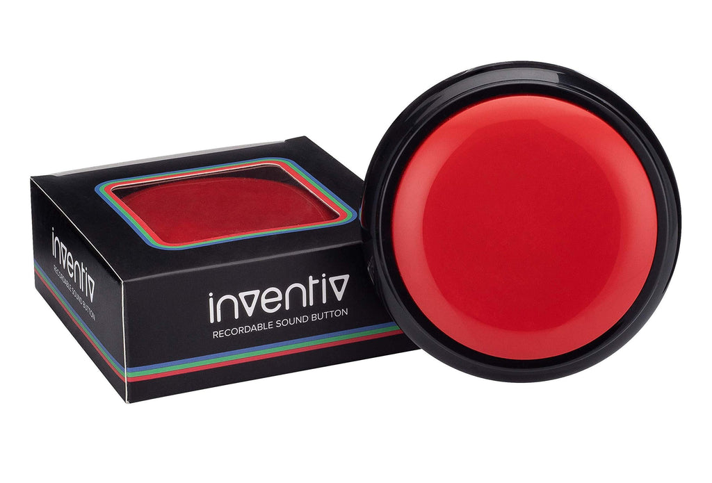  [AUSTRALIA] - Inventiv 30 Second Custom Recordable Talking Button, Record & Playback Your Own Message, Quality Voice Sound Recorder - 15 Phrase Stickers Included (Red) Red