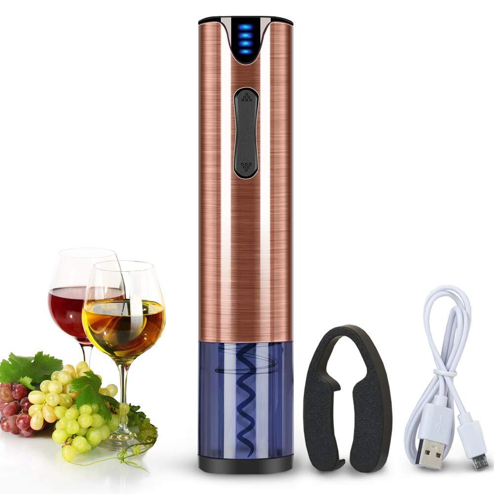 FLASNAKE Electric Wine Opener Rechargeable Cordless Automatic Corkscrew Wine Bottle Opener with Foil Cutter Stainless Steel Rose Gold - LeoForward Australia