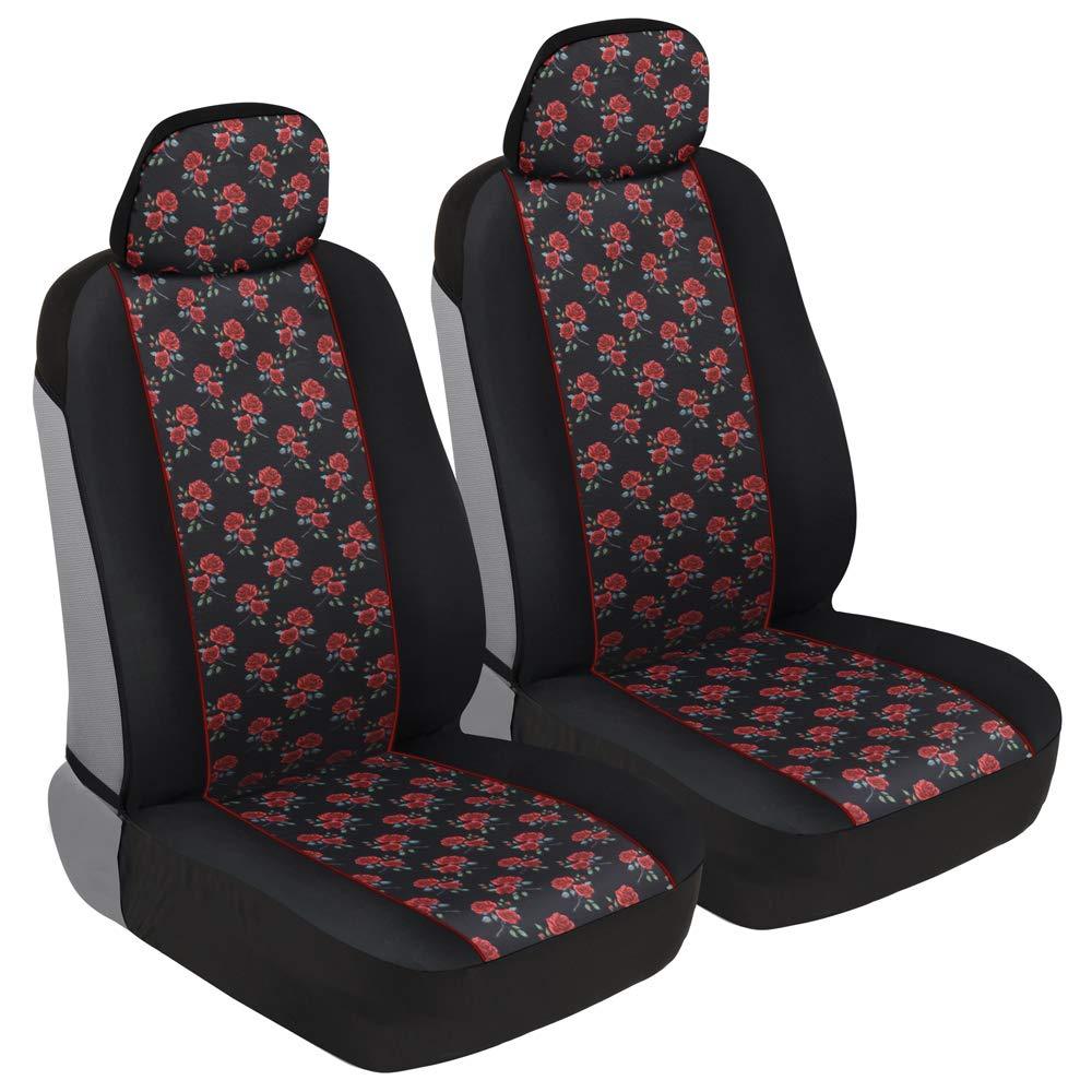  [AUSTRALIA] - BDK Two Tone Pattern Car Seat Covers - Sideless Chic Style - Soft & Flexible Polyester (Rose Pattern) Rose Pattern