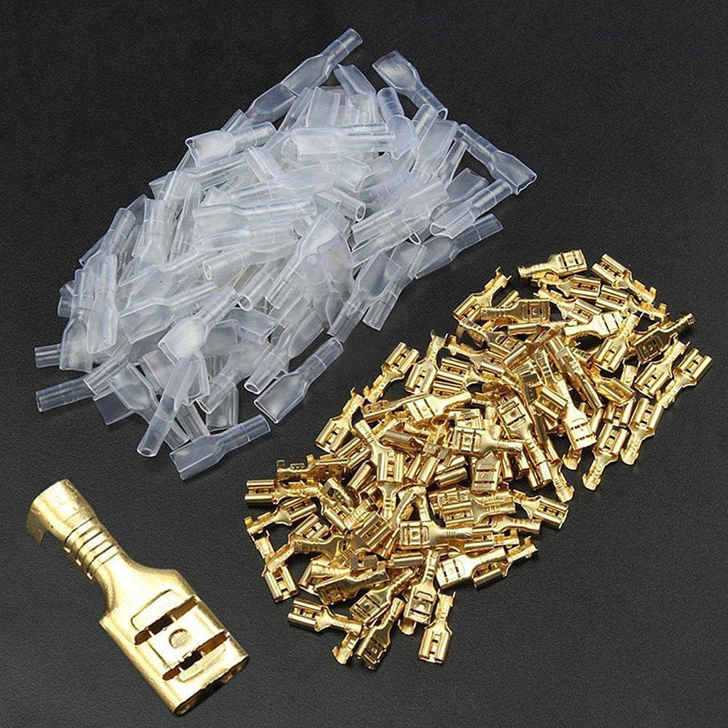  [AUSTRALIA] - 100pcs 2.8mm Crimp Terminal Female Spade Connector & Insulating Sleeve AWG 22~16 Gauge for Car Audio Speaker Brass Crimp Terminals Spade Electrical Crimp Connector Kit … 2.8mm Female