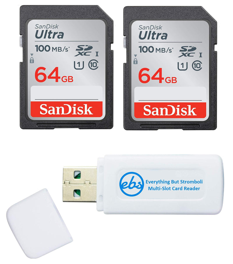  [AUSTRALIA] - SanDisk 64GB Ultra Memory Card (2 Pack) UHS-I Class 10 SD (SDSDUNR-064G-GN6IN) - Bundle with (1) Everything But Stromboli Combo Card Reader 64GB 2 Pack