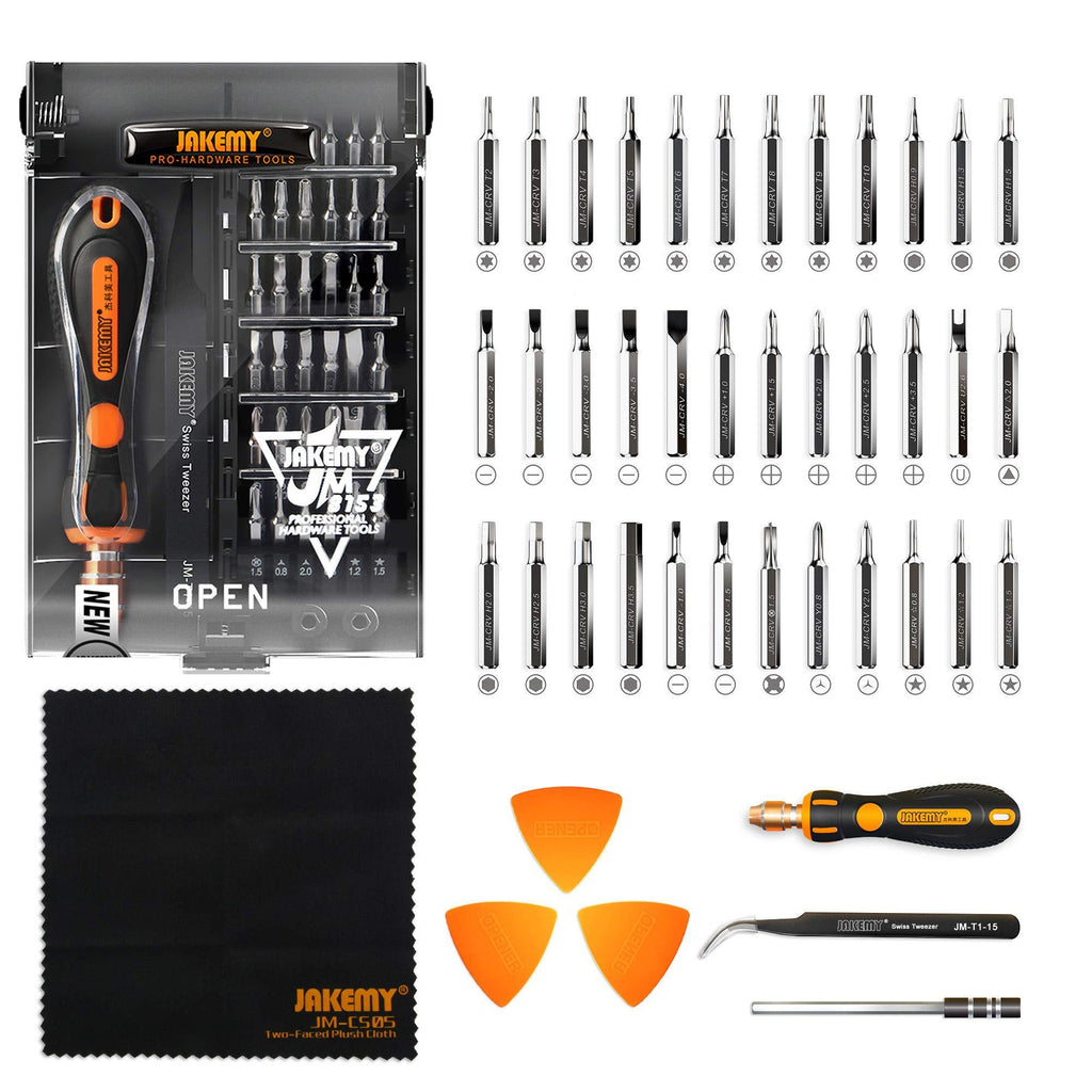  [AUSTRALIA] - Jakemy 39 in 1 Screwdriver Set Precision Repair Tool Kit with 36 Magnetic Driver Bits Screwdriver Kit for iphone 11/X/8/7 Plus Cell Phone Macbook Laptop PC Black 8153-JM