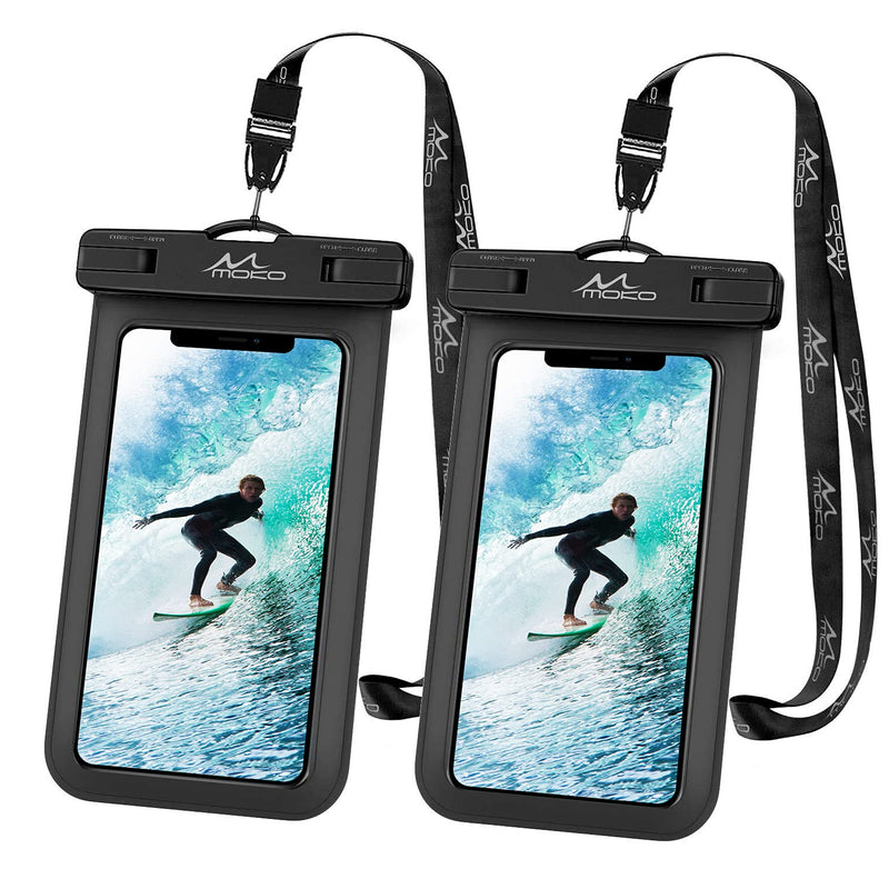  [AUSTRALIA] - MoKo Waterproof Phone Pouch Holder [2 Pack], Underwater Phone Case Dry Bag with Lanyard Compatible with iPhone 13/13 Pro Max/iPhone 12/12 Pro Max/11 Pro Max, X/Xr/Xs Max, Samsung S21/S10/S9/S8 Plus Black+Black