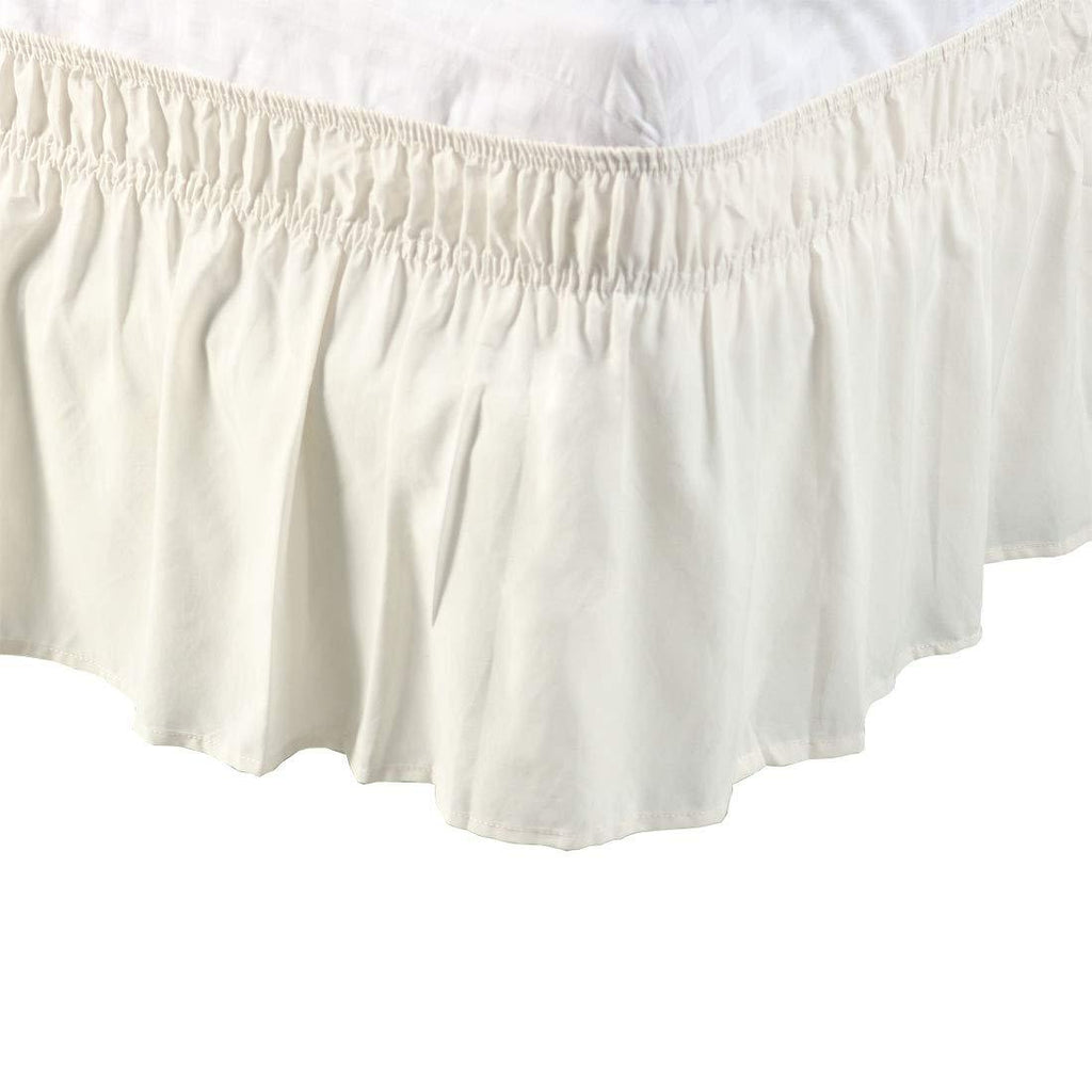  [AUSTRALIA] - PiccoCasa Brushed Polyester Bed Skirt Wrap Around Three Fabric Sides Elastic Dust Ruffle, Easy Fit Wrinkle - with 15 Inch Drop Beige Full