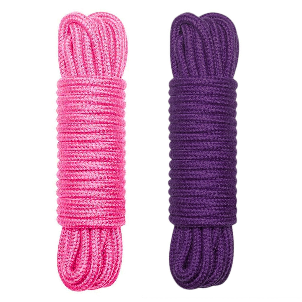  [AUSTRALIA] - Soft Cotton Rope Cord, 2Pcs 10 M/32 Feet 8 MM All Purpose Durable Long Twisted Cotton Rope Craft Rope Thick Cotton Cord Twine Strong Braided Cord Rope(Pink&Purple) 1/3"64ft(8mm) pink purplex2