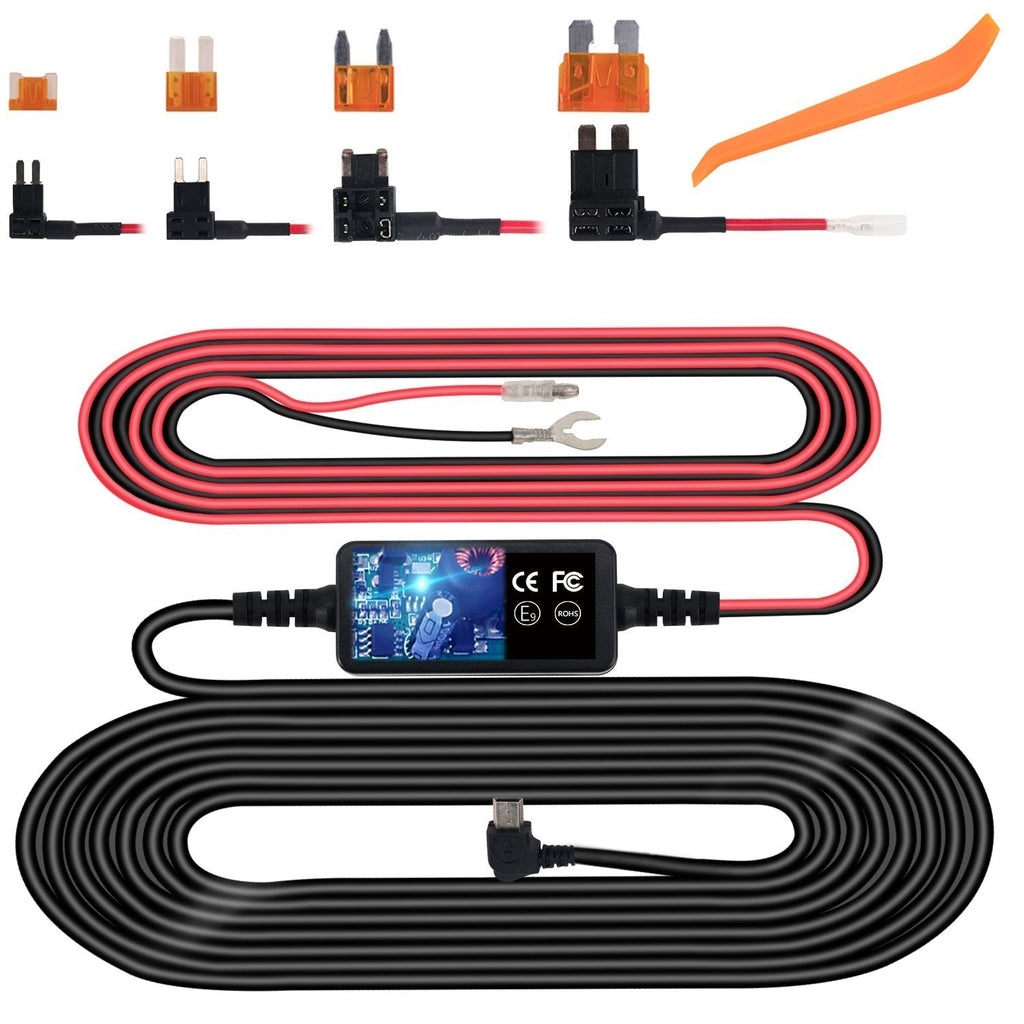  [AUSTRALIA] - Dash Cam Hardwire Kit, Mini USB Hard Wire Kit Fuse for Dashcam, Plozoe 12V-24V to 5V Car Dash Camera Charger Power Cord, Gift 4 Fuse Tap Cable and Installation Tool（11.5ft