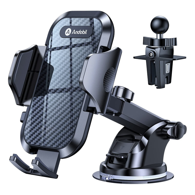  [AUSTRALIA] - andobil Phone Mount for Car (Bumpy Roads Friendly) Cell Phone Holder Car — Easy Clamp Hands-Free Universal — Compatible with Dashboard-Windshield-Vent iPhone 14 13 12 Pro Max, Samsung S23 All Phones Balck
