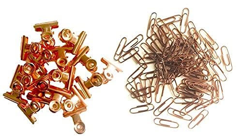  [AUSTRALIA] - BaHoki Essentials Rose Gold/Copper Metal Desk Accessories (Set of Paper Clips.Bulldog Clips)