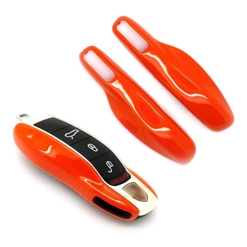  [AUSTRALIA] - carmonmon Smart Protectors Keyless Remote Key Cases Shell Car Key Case Platic Cover Case Cover Side Blades for Porsche Cayenne Panamera (Orange) Orange