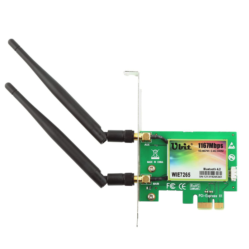  [AUSTRALIA] - Ubit Wireless Network WiFi Card, Dual Band Wireless-AC 7265, AC1200Mbps BT 4.0 Card, 6dBi Antenna Wireless Dual Band (5G/2.4G) Gigabit Network Adapter Wireless Card for Desktop PC