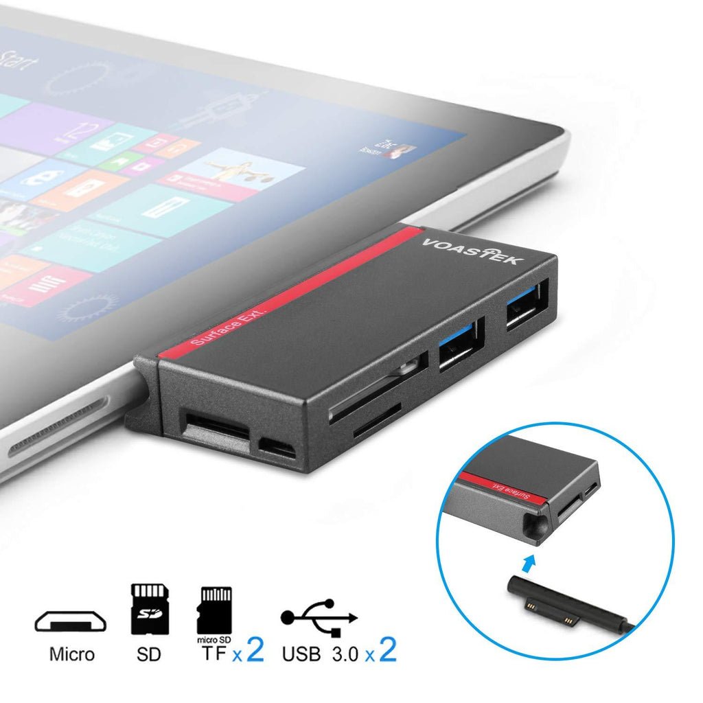 USB 3.0 HUB, VOASTEK 6 in 1 Surface Pro Hub Combo Adapter with 2 USB 3.0 (5Gbps), Micro USB, SD/TF/Micro SD Memory Card Reader Compatible Microsoft Surface 2017/Pro 4/3｜Unique Design Surface Adapter VT-SUR737 - LeoForward Australia