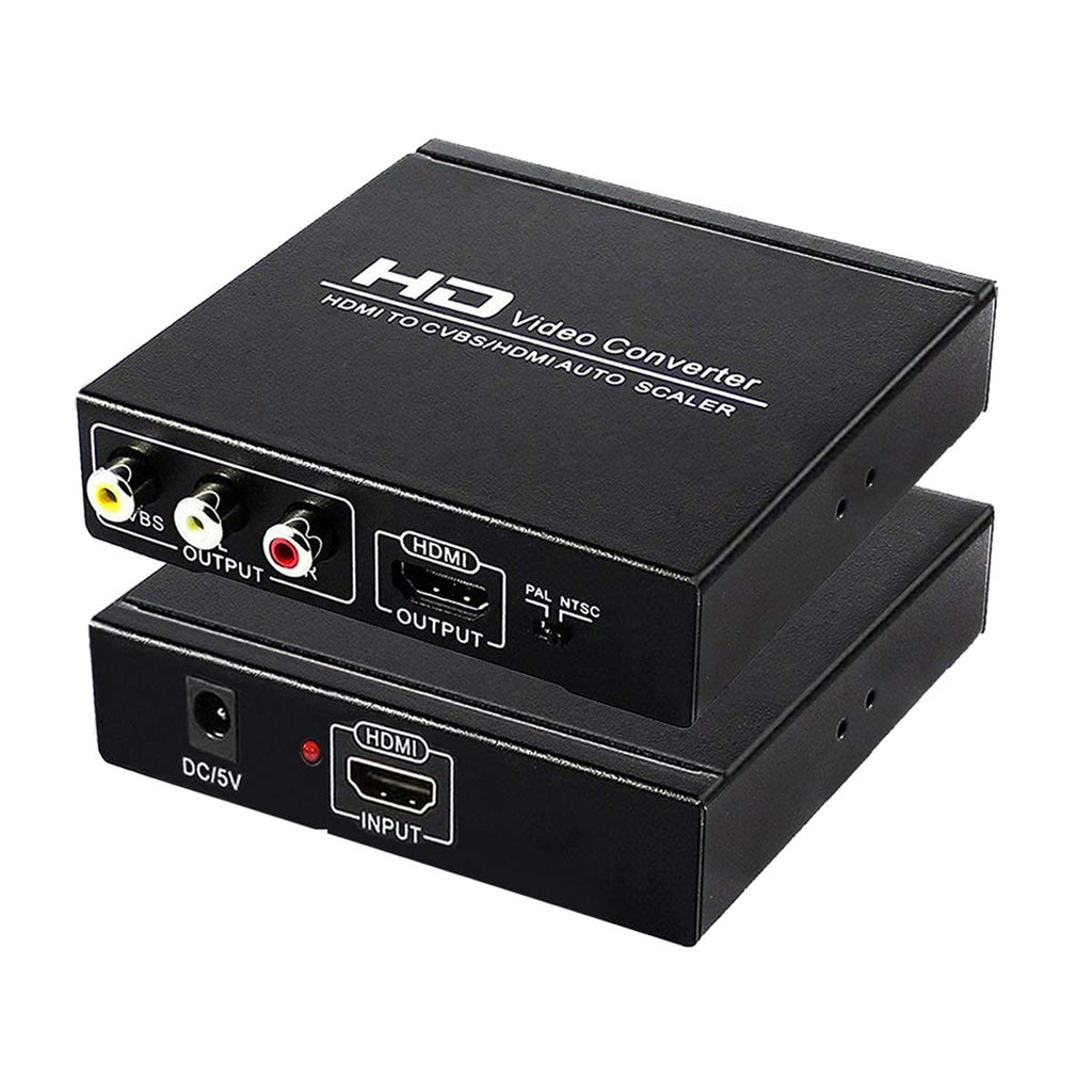  [AUSTRALIA] - HDMI to RCA and HDMI Converter, HDMI to AV 3RCA and HDMI Adapter Support 1080P, PAL, NTSC for HD TV and Older TV (Black, Iron Shell)