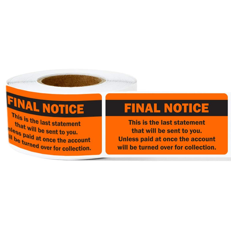 1 Roll - Billing: Final Notice Label for Collections, Billing or Accounting Orange 2.25" x 2" - 300 Labels 1 Roll Orange: Final Notice - LeoForward Australia