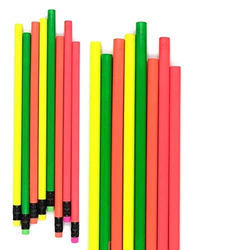  [AUSTRALIA] - Emraw Colorful Round No 2 HB Fluorescent Colored Wood Cased Pencils with Eraser Top - Pack of 16 Unsharpened Sparkling Bright Pencils