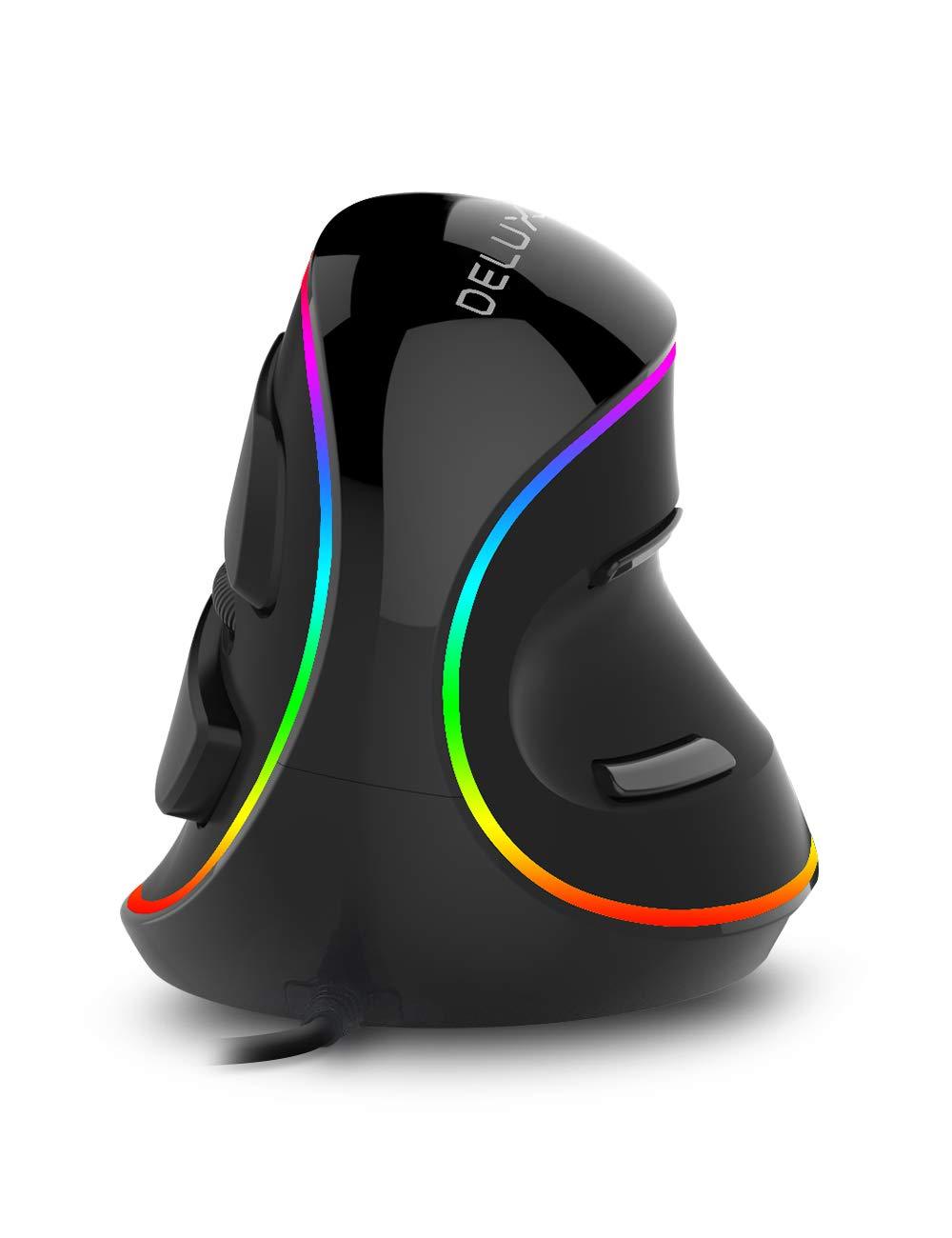  [AUSTRALIA] - DELUX Wired Ergonomic Vertical Mouse, Large RGB Ergonomic Computer Mouse with 6 Buttons, Removable Wrist Rest, 4000DPI and On-Board Software Reduce Hand Strain,for Carpal Tunnel(M618Plus RGB-Black) Wired with RGB