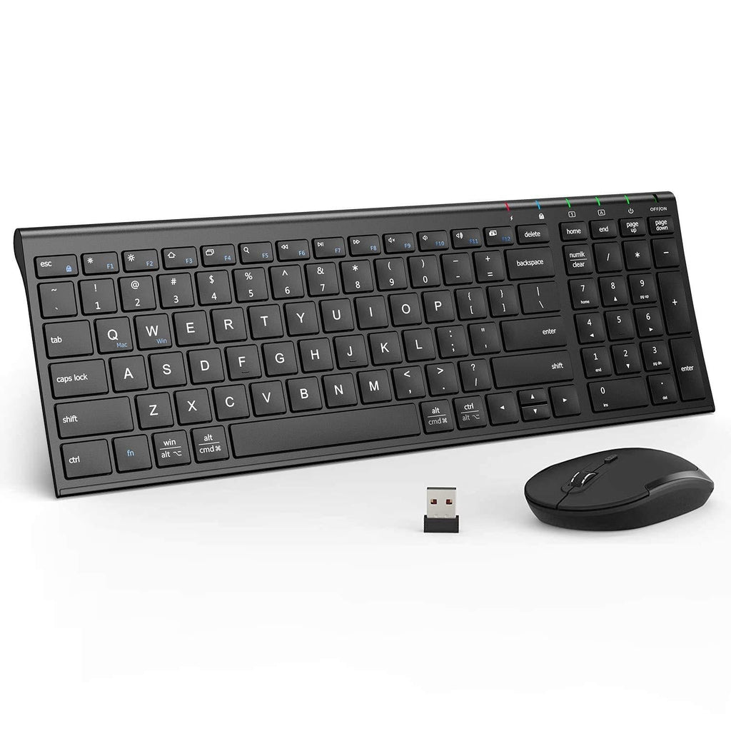  [AUSTRALIA] - iClever GK03 Wireless Keyboard and Mouse Combo - 2.4G Portable Wireless Keyboard Mouse, Rechargeable Ergonomic Design Full Size Slim Thin Stable Connection Keyboard for Windows 7/8/10, Mac OS Black