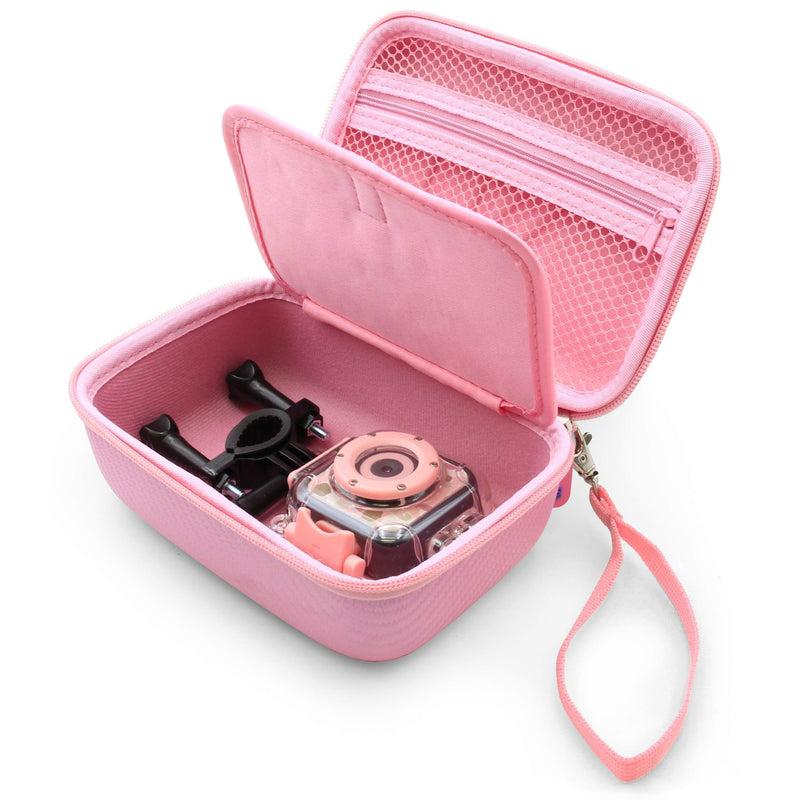  [AUSTRALIA] - CASEMATIX Camera Travel Case Compatible with PROGRACE, Ourlife, Dragon Touch and More Waterproof Toy Camera Video Recorders - Pink Case for Toy Action Camera and Accessories