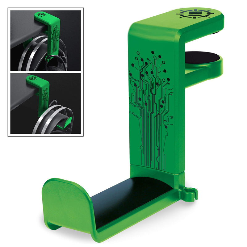  [AUSTRALIA] - ENHANCE PC Gaming Headphone Holder - Desk Headphone Hanger Esports Headset Holder with Adjustable 360 Rotation, Under Desk Headphone Hook Clamp, Universal Fit - Built in Cable Clip Organizer - Green