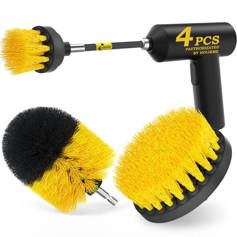  [AUSTRALIA] - Holikme 4Pack Drill Brush Power Scrubber Cleaning Brush Extended Long Attachment Set All Purpose Drill Scrub Brushes Kit for Grout, Floor, Tub, Shower, Tile, Bathroom and Kitchen Surface，Yellow Yellow