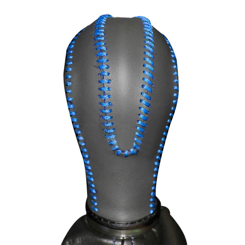 [AUSTRALIA] - JI Loncky Black Genuine Leather Gear Shift Knob Cover for Infiniti FX35 FX37 FX50 /EX35 EX37 EX25 IPLG /G25 G35 G37 /QX56 QX80 QX70 QX50 /Q60 Q40 Automatic Accessories Black Leather,Blue Thread