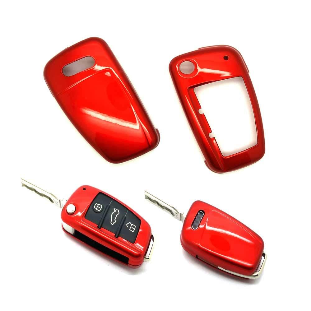  [AUSTRALIA] - carmonmon Smart Remote Keyless Entry Paint Color Shell Key Case Cover Fit for Audi A3 A4 A6 A8 TT Q7 S6 Folding Blade Key (Gloss Red) Gloss Red