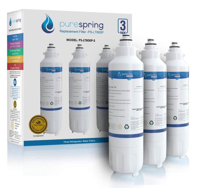 PureSpring Certified Replacement Refrigerator Water Filter for ADQ73613401, LG LT800, LG LT800P, ADQ73613402, LG LT800PC, ADQ73613403, LMXC23746S, Kenmore 9490, NSF42 & NSF372 Certified (3pk) - LeoForward Australia