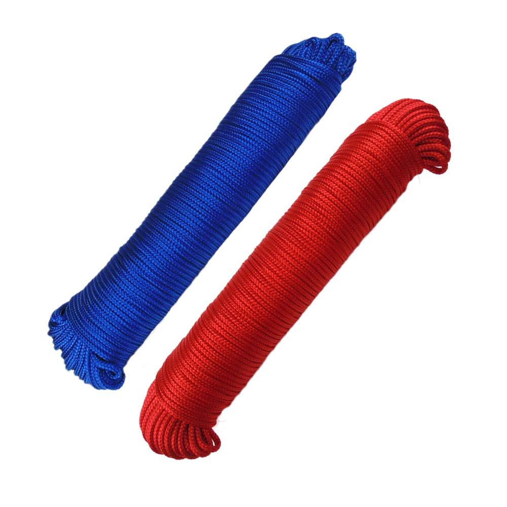  [AUSTRALIA] - Nylon Rope 1/8 inch(3mm) Solid Braid,High Strength,UV Resistant,for Commercial, Anchors,Crafts, Blocks, Pulleys, Towing, Cargo, Tie-Downs,Wheel & Axles, Boat Docks, Fishing (50 Feet x 2,Red/Blue) 1/8 inch x 50 feet x 2 Red/Blue