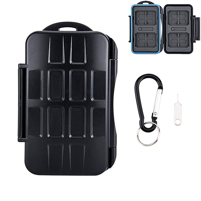  [AUSTRALIA] - 28 Slots Water-Resistant Memory Card Case SD MSD Card Holder Storage Keeper for 4 CF + 8 SD SDHC SDXC + 16 TF MSD Micro SD Cards, with Carabiner + Card Tray Removal Eject Pin Key / Blue Seal Ring for 4 CF + 8 SD + 16 TF / Micro SD