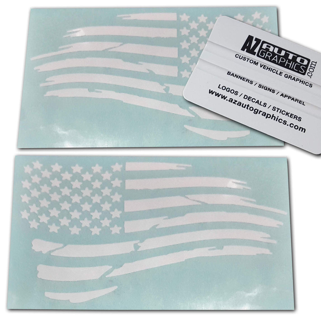  [AUSTRALIA] - Az AutoGraphics Pair Distressed USA American Flag Decal Die-Cut Grunge Subdued Tattered Military (White) White