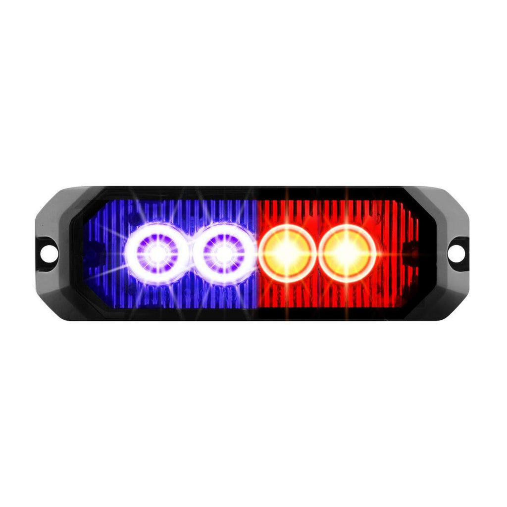  [AUSTRALIA] - GG Grand General 81807 Blue&Red/Clear LED Strobe Light (4" Rectangle Blue and Red 4, 14 Modes, 9~36V) Blue/Red/Clear