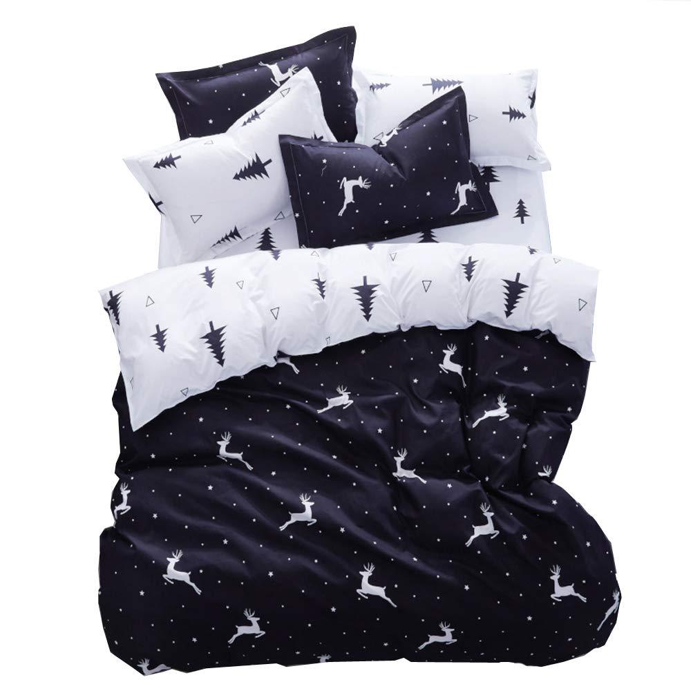  [AUSTRALIA] - Christmas Deer Duvet Cover Set with Zipper Reversible Bedding Set for Girls Boy Kids (Full, Black and White) Full