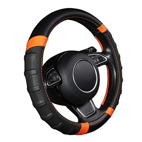  [AUSTRALIA] - AUTOYOUTH car Steering Wheel Cover, Anti-slip Microfiber Leather Universal Fit for Car, SUV, Truck Heavy Duty, Anti-Slip, Excellent Grip Standard Size 15 inch, Orange/Black