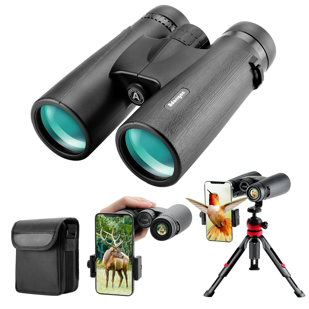  [AUSTRALIA] - 12x42 HD Binoculars for Adults with Upgraded Phone Adapter, Tripod and Tripod Adapter - Large View Binoculars with Clear Low Light Vision - Waterproof Binoculars for Bird Watching Hunting Travel