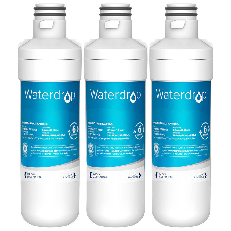 Waterdrop LT1000PC ADQ747935 MDJ64844601 Refrigerator Water Filter, Replacement for LG LT1000P, ADQ74793501, ADQ74793502, Kenmore 46-9980, 9980, LFXC24796S, LSFXC2496D, NSF Certified, Pack of 3 - LeoForward Australia