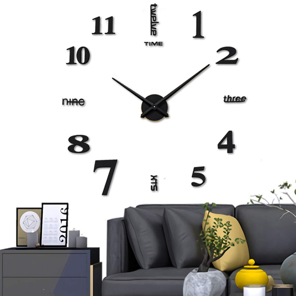  [AUSTRALIA] - Aililife 3D DIY Wall Clock Decor Sticker Mirror Frameless Large DIY Wall Clock Kit for Home Living Room Bedroom Office Decoration (Black) Black