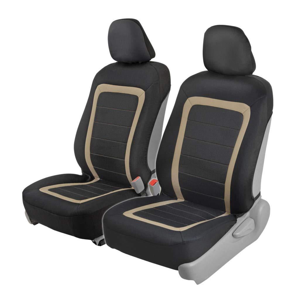  [AUSTRALIA] - BDK FreshMesh Car Seat Covers, Front Seats Only – 2 Beige Front Seat Covers with Matching Headrest Cover, Modern Sideless Design for Easy Installation, Universal Fit for Car Truck Van and SUV Beige Accent
