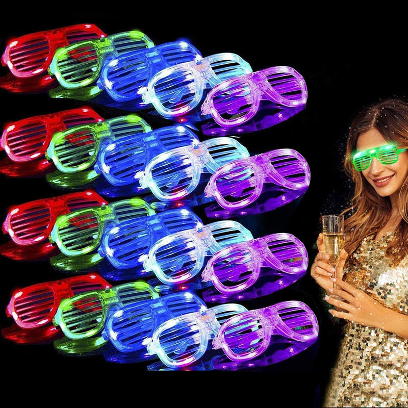 TURNMEON 20 Pack LED Glasses,6 Color Light Up Glasses Shutter Shades Glow Sticks Glasses Led Party Sunglasses Adult Kids Glow in The Dark Halloween Party Supplies Favors Birthday Neon Party Glow Toys - LeoForward Australia