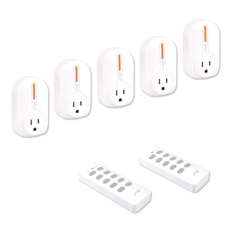  [AUSTRALIA] - JTD 5 Pack Remote Control Outlet Switch 3rd Generation Energy Saving Auto-programmable Wireless Electrical Plug Switch for Household Appliances Lighting & Electrical Equipment (2 Remotes)