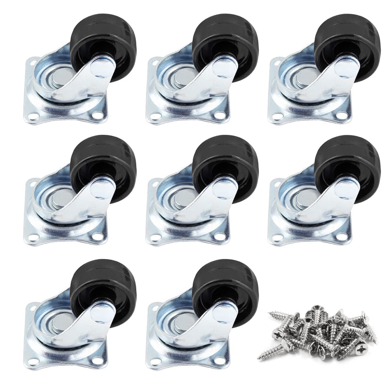  [AUSTRALIA] - Luomorgo 1 inch Dia Swivel Caster Wheels Rubber Base with Rectangle Top Plate & Bearing Heavy Duty 8pcs