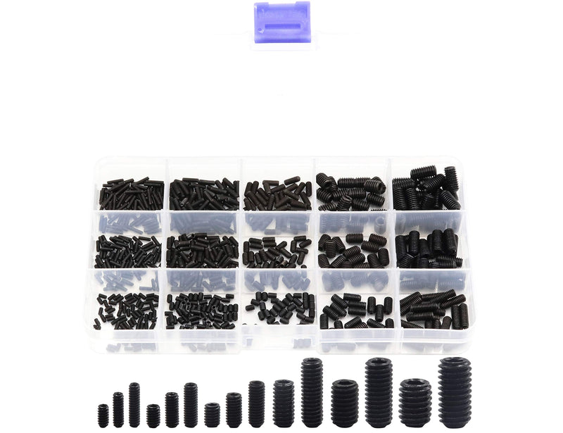  [AUSTRALIA] - LBY 720pcs M2 M2.5 M3 M4 M5 M6 Internal Hex Drive Cup-Point Set Screws,Socket Head Cap Screws Grub Screws Assortment Kit 15 Sizes,Carbon Steel Black