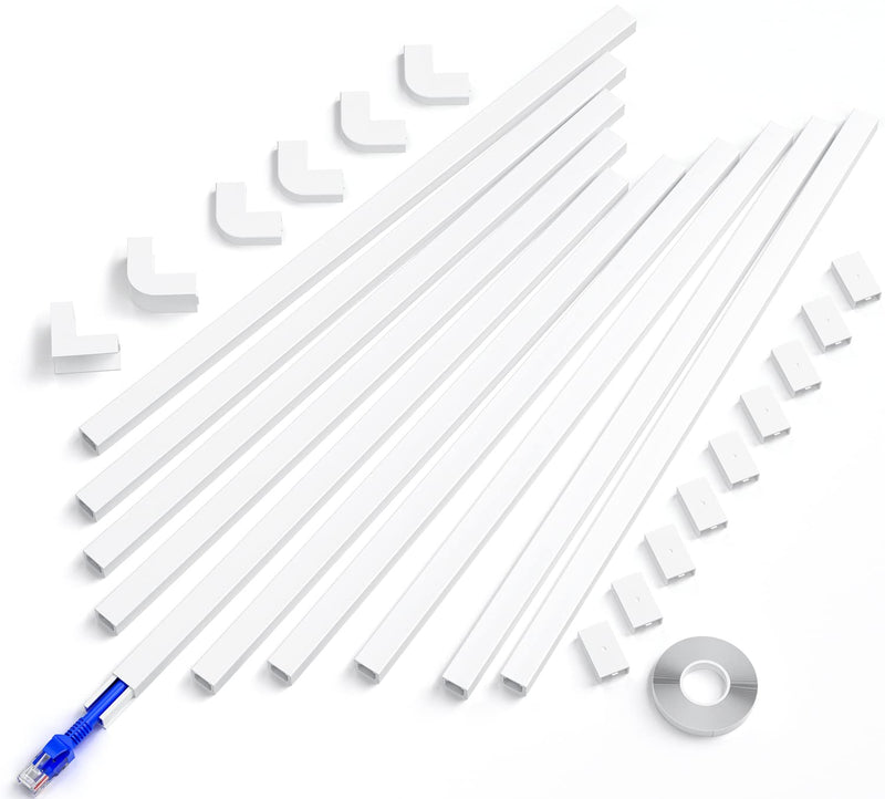  [AUSTRALIA] - One-Cord Channel Cord Hider Wall, Delamu 157in Cable Cover, Cable Concealer Raceway, Cable Hider, Paintable Wire Covers for Wall Mounted TV, Cable Management System, 10xL15.7 W0.59 H0.4in, CC03 White Small