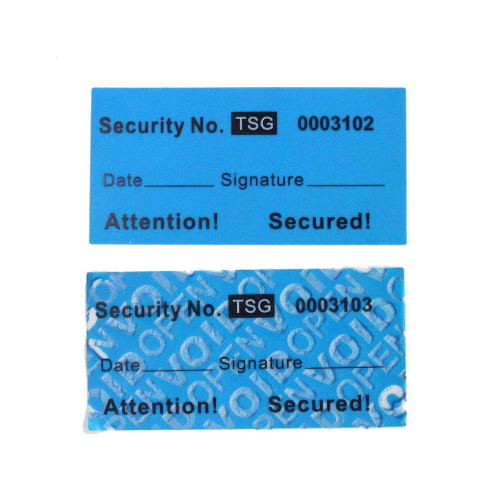 100pcs Non Transfer Tamper Resistant Security Warranty Void Labels/ Stickers/ Seals (Blue, 1 x 2 inches, Unique Nos. - TamperSTOP) - LeoForward Australia