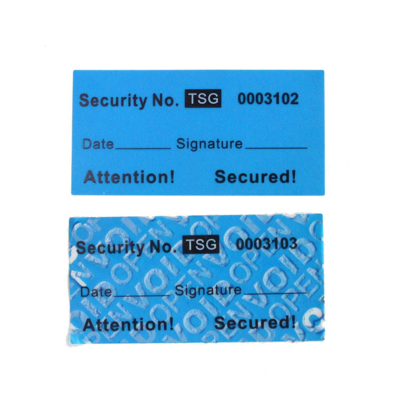 100pcs Non Transfer Tamper Resistant Security Warranty Void Labels/ Stickers/ Seals (Blue, 1 x 2 inches, Unique Nos. - TamperSTOP) - LeoForward Australia