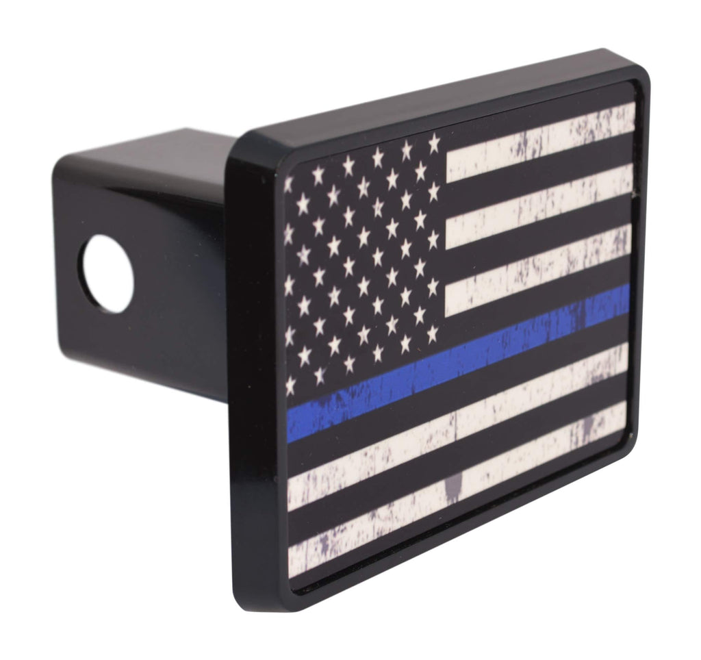  [AUSTRALIA] - Tattered Thin Blue Line Flag Trailer Hitch Cover Plug US Blue Lives Matter Police Officer Law Enforcement