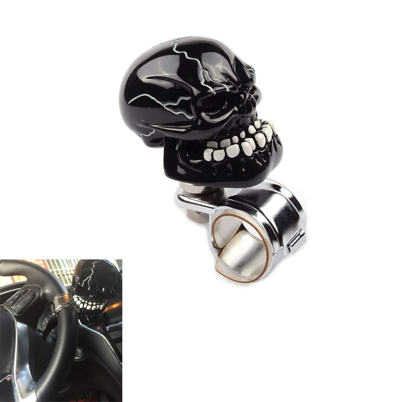  [AUSTRALIA] - SMKJ Skull Head with big Mouth Bone Steering Wheel Spinner Knob handle Booster Spin Knob Clamp fit for Universal Car (Black) Black