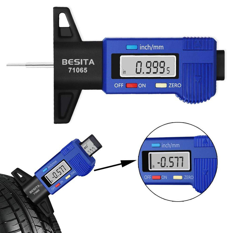  [AUSTRALIA] - BESITA Digital Tire Tread Depth Gauge - Digital Tire Gauge Meter Measurer LCD Display Tread Checker Tire Tester for Cars Trucks Vans SUV, Inch/Metric,0-1"/25.4 mm (with Battery)