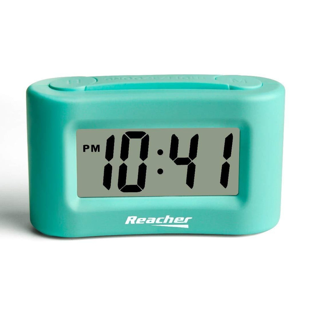 Reacher Mini Battery Operated Alarm Clock - Simple Basic Operation, Snooze, Backlight, Display ON/Off, Perfect for Travel, Desk, Shelf, Bedside, Mint Green - LeoForward Australia
